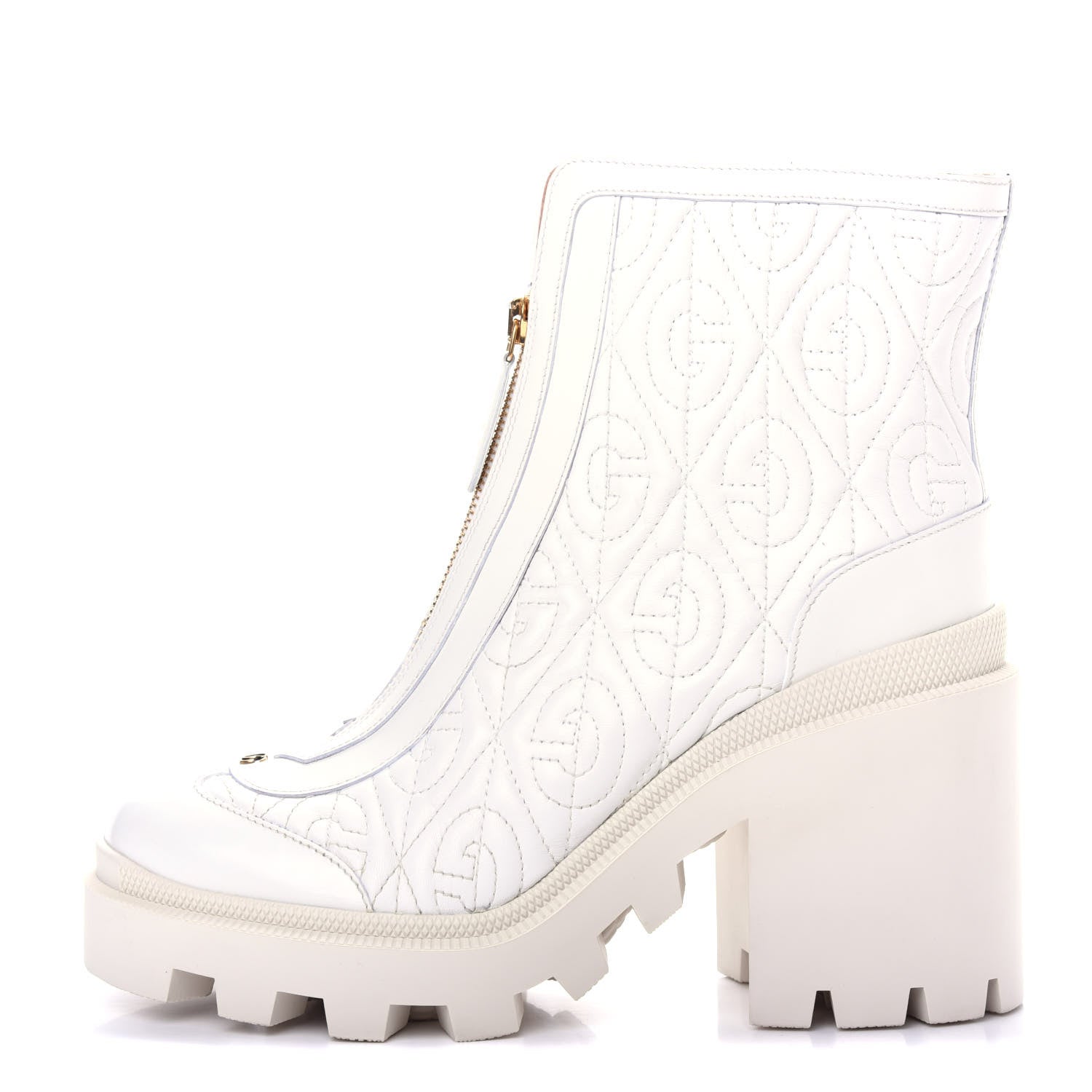 Gucci Calfskin Nappa Rhombus Quilted Trip Ankle Boots 39 Great White 1 of 11