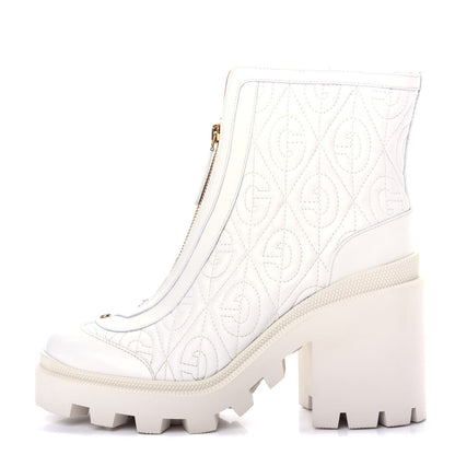 Gucci Calfskin Nappa Rhombus Quilted Trip Ankle Boots 39 Great White 1 of 11
