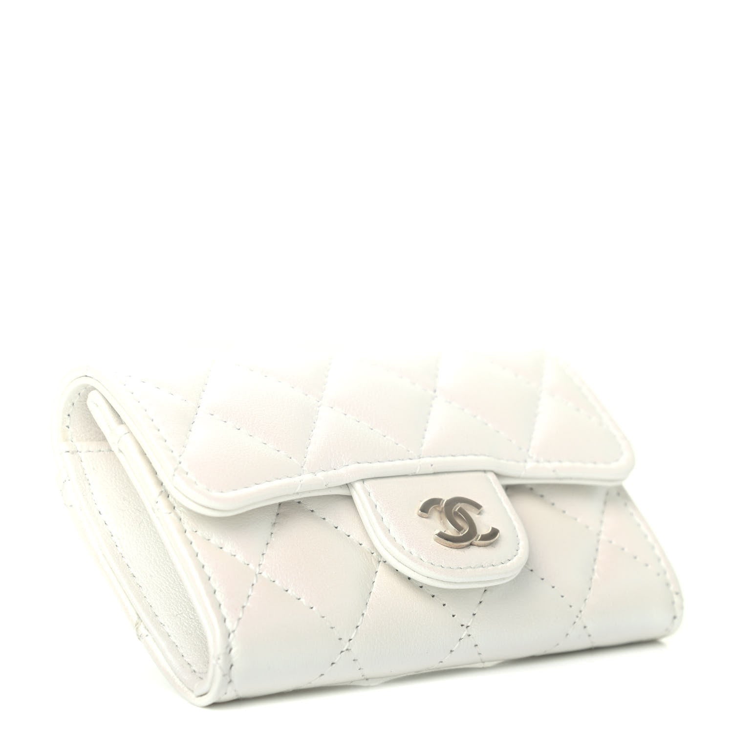 Chanel Iridescent Lambskin Quilted Flap Card Holder Wallet Ivory 3 of 4