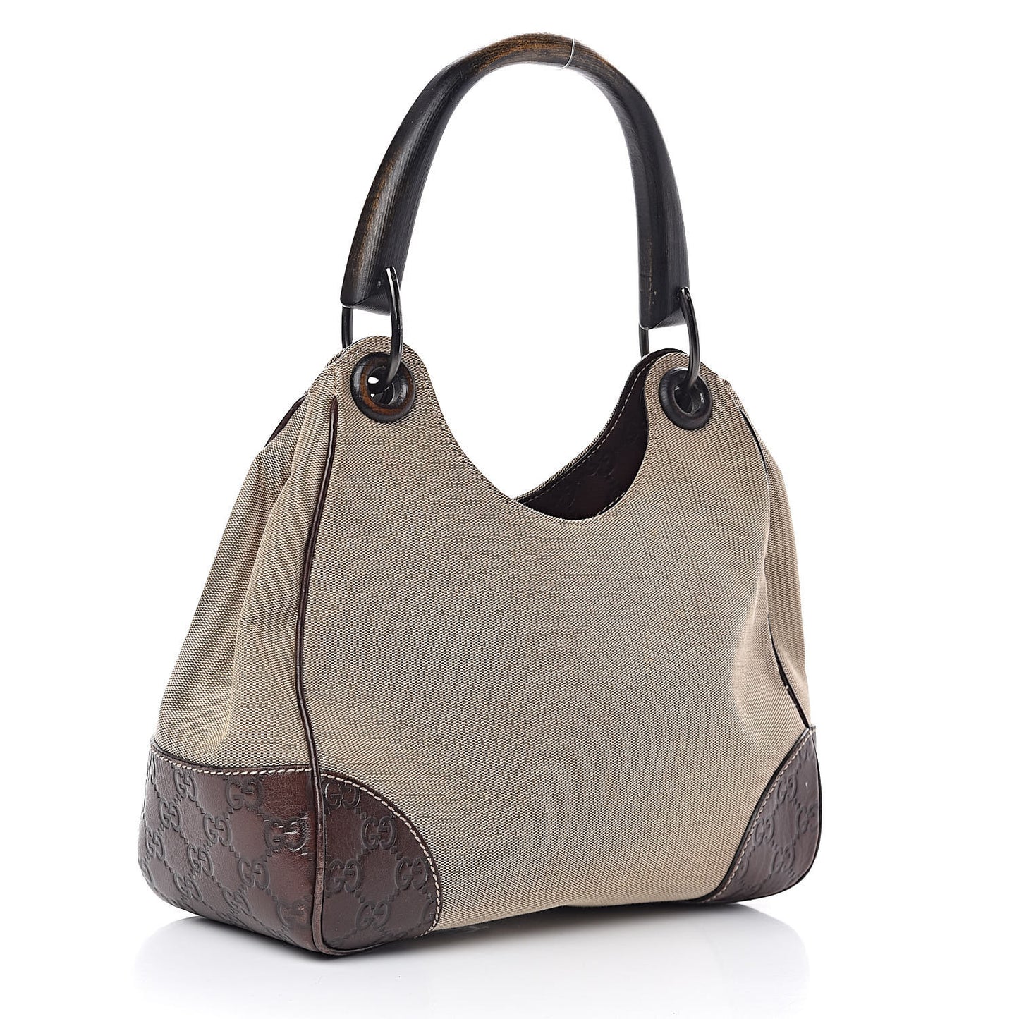 Canvas Guccissima Wooden Handle Shoulder Bag Brown