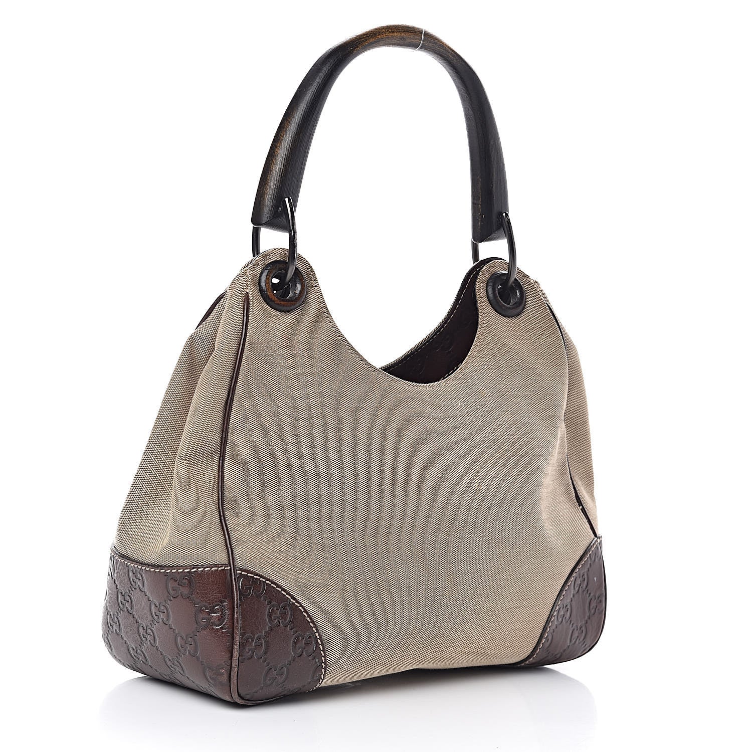 Gucci Canvas Guccissima Wooden Handle Shoulder Bag Brown 3 of 12