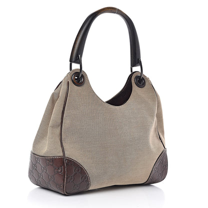 Gucci Canvas Guccissima Wooden Handle Shoulder Bag Brown 3 of 12