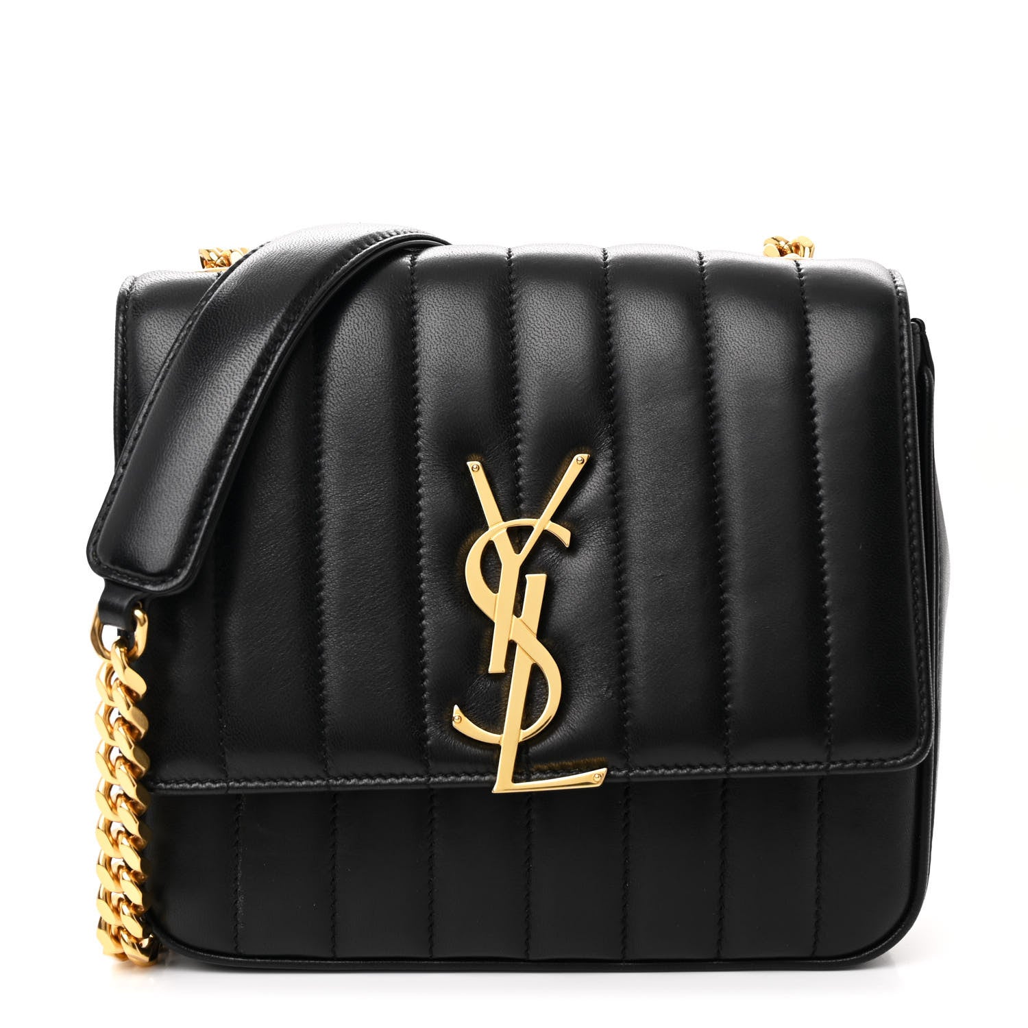 Saint Laurent Lambskin Matelasse Monogram Vicky Chain Wallet Black 1 of 10