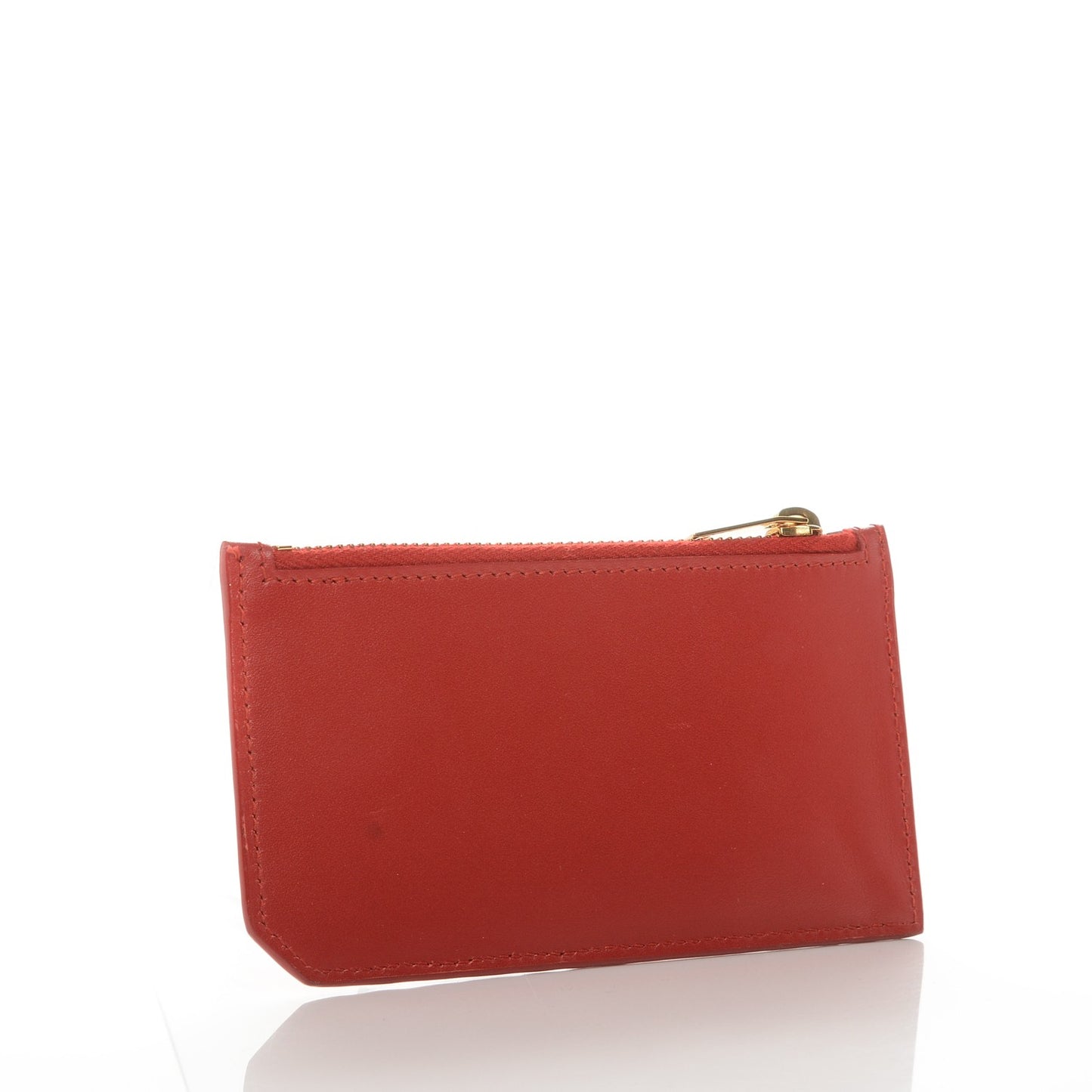 Calfskin 5 Fragments Zip Pouch Card Holder New Red