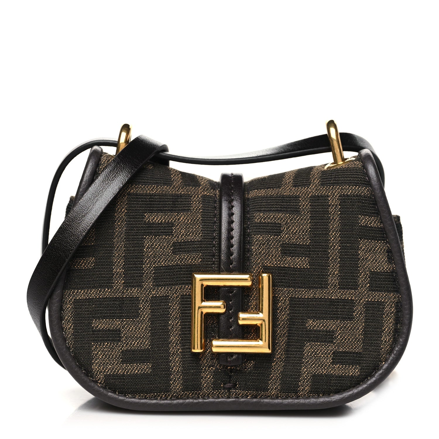 Fendi Fabric Jacquard Vitello Cher Cuoio FF 1974 Nano Fendi C'mon Tobacco Moro Ebano 1 of 10