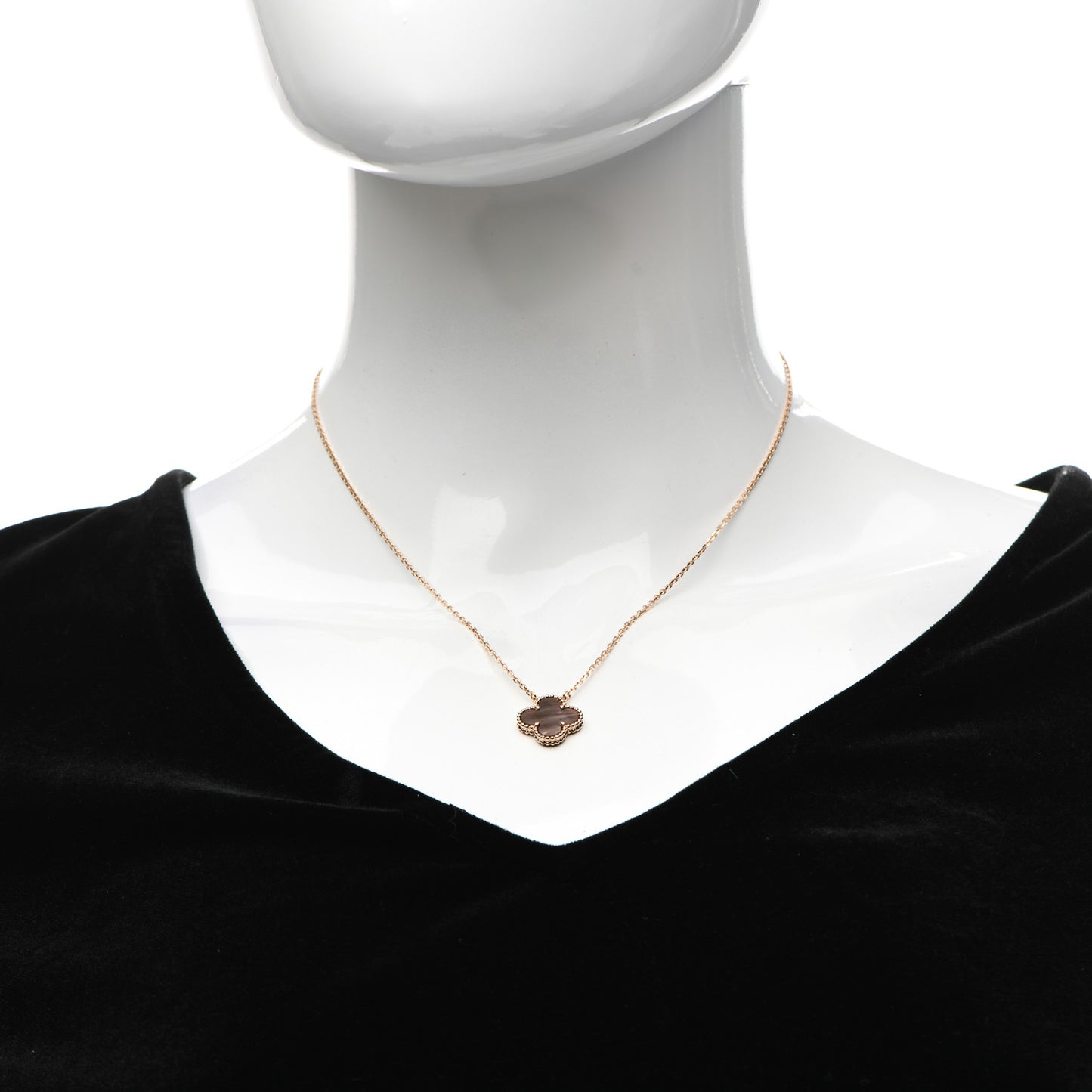 18K Rose Gold Gray Mother of Pearl Vintage Alhambra Pendant Necklace