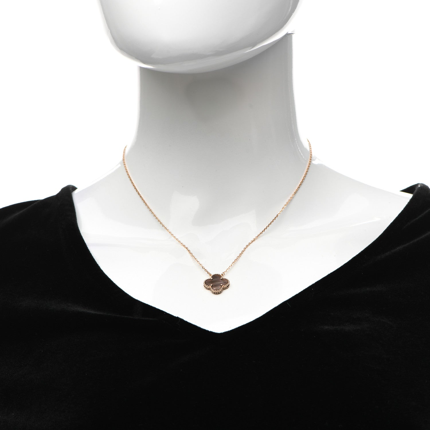 Van Cleef & Arpels 18K Rose Gold Gray Mother of Pearl Vintage Alhambra Pendant Necklace 2 of 6