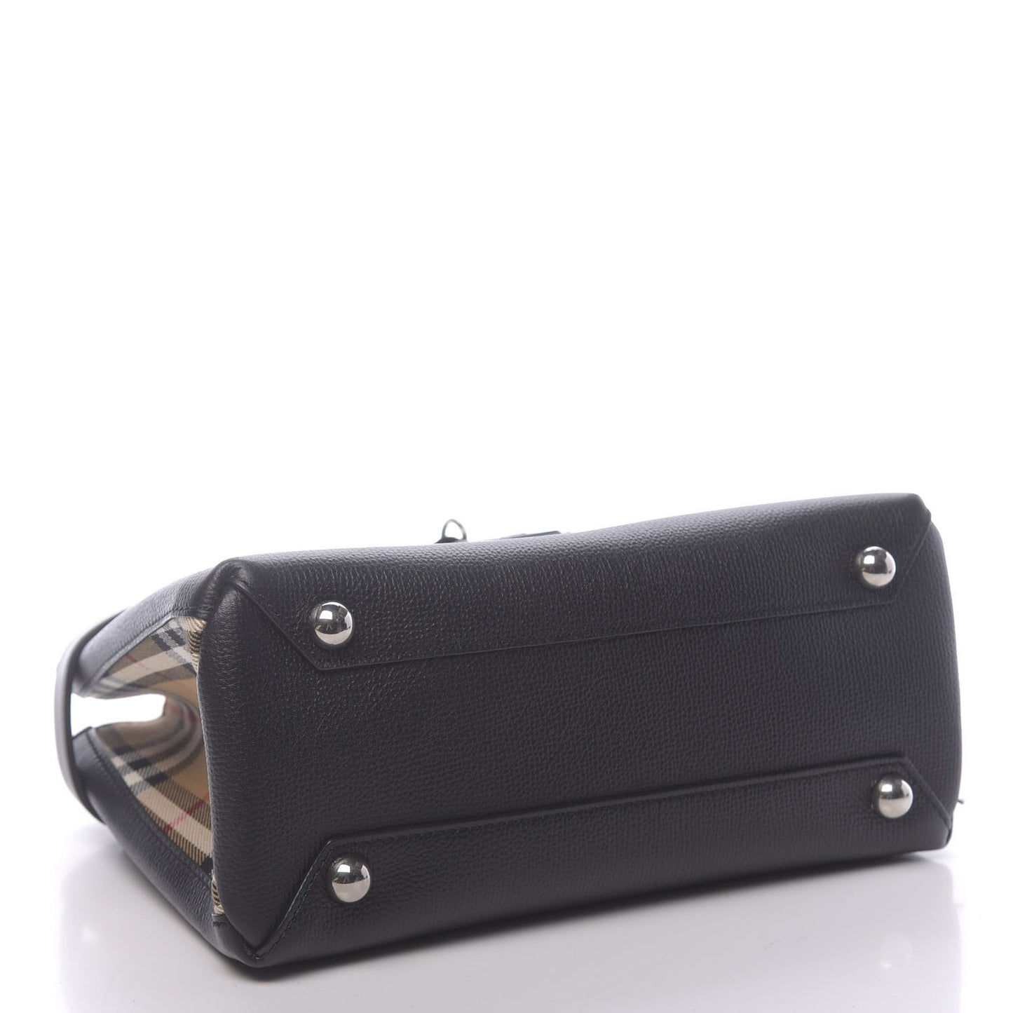 Grainy Calfskin House Check Small Banner Tote Black