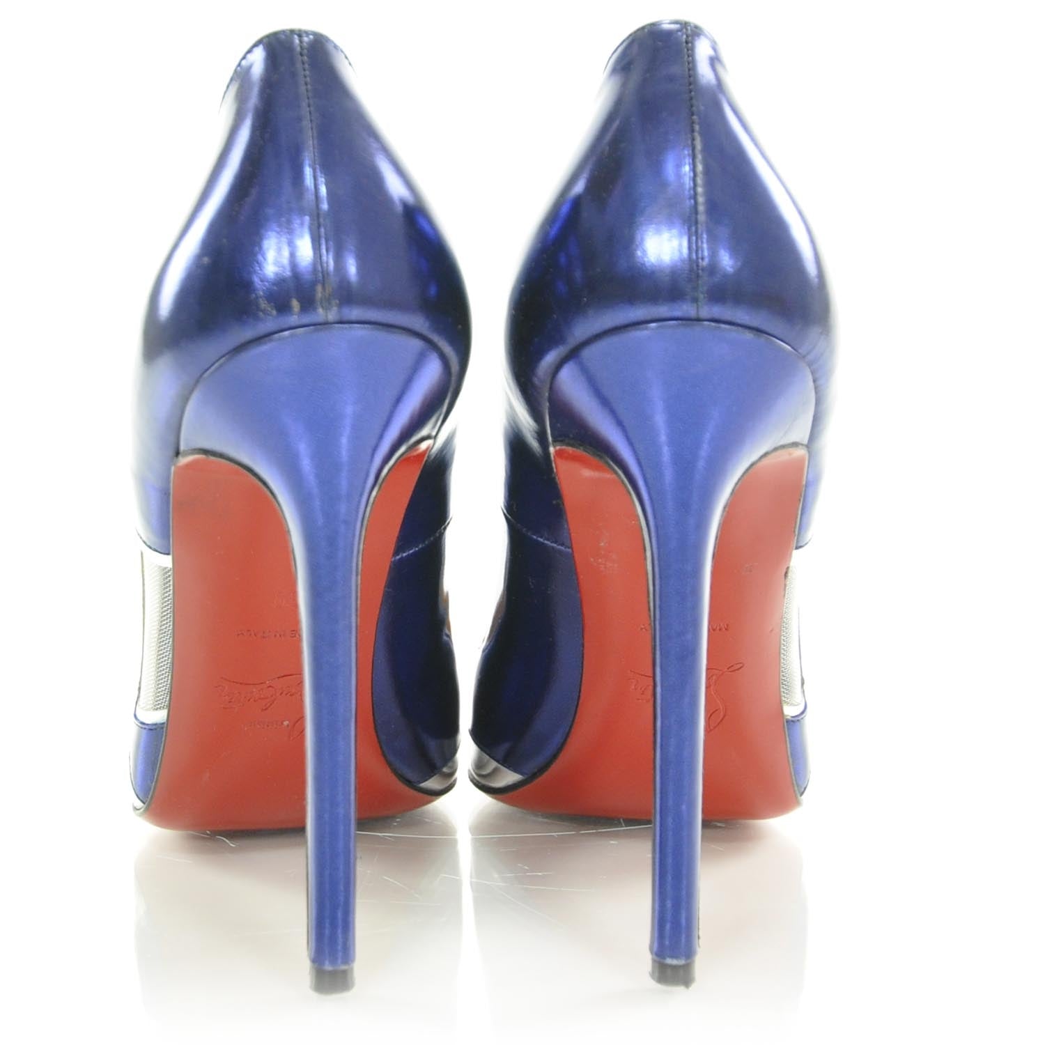 Christian Louboutin Patent Leather Mesh Tashaf 120 Pumps 39 Metallic Blue 3 of 7