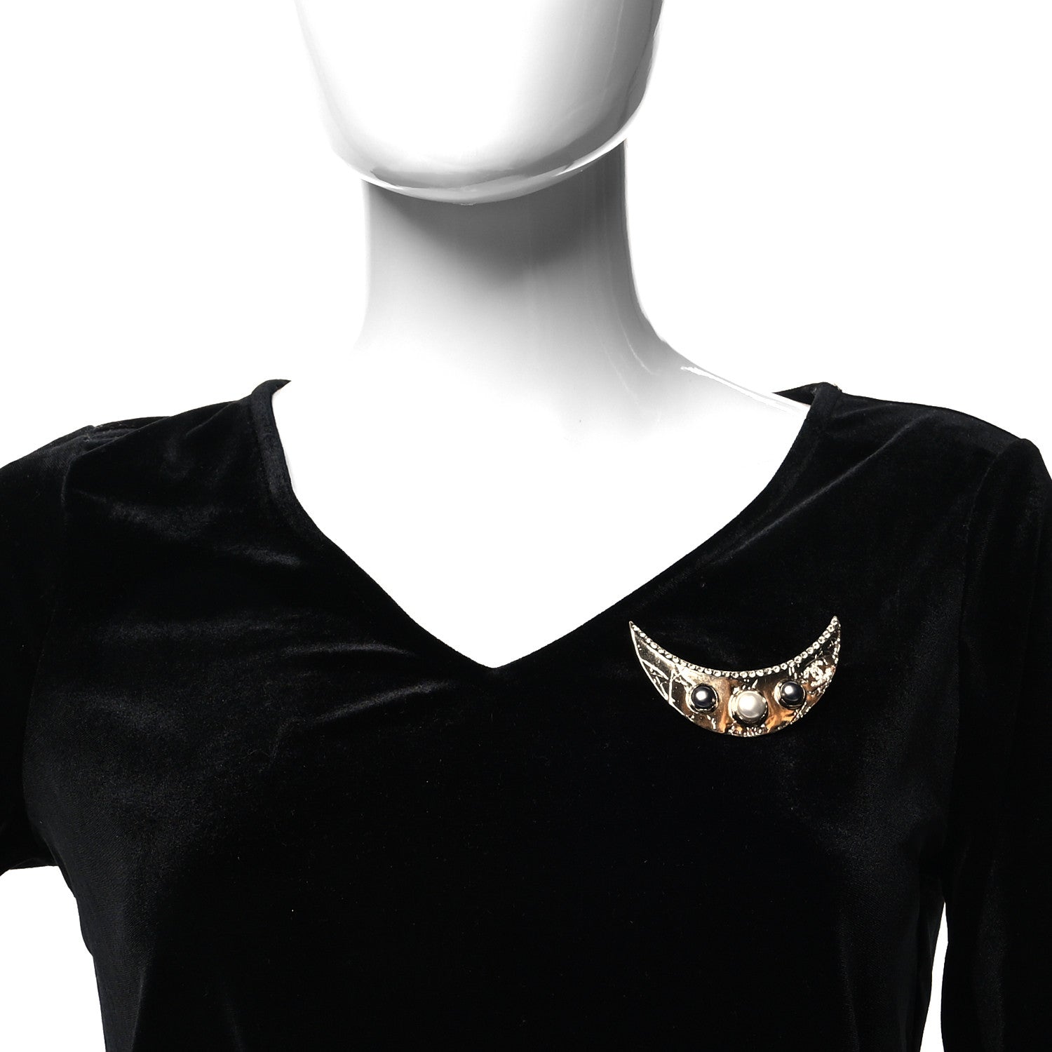 Chanel Crystal Pearl Papyrus CC Moon Brooch Gold 2 of 4