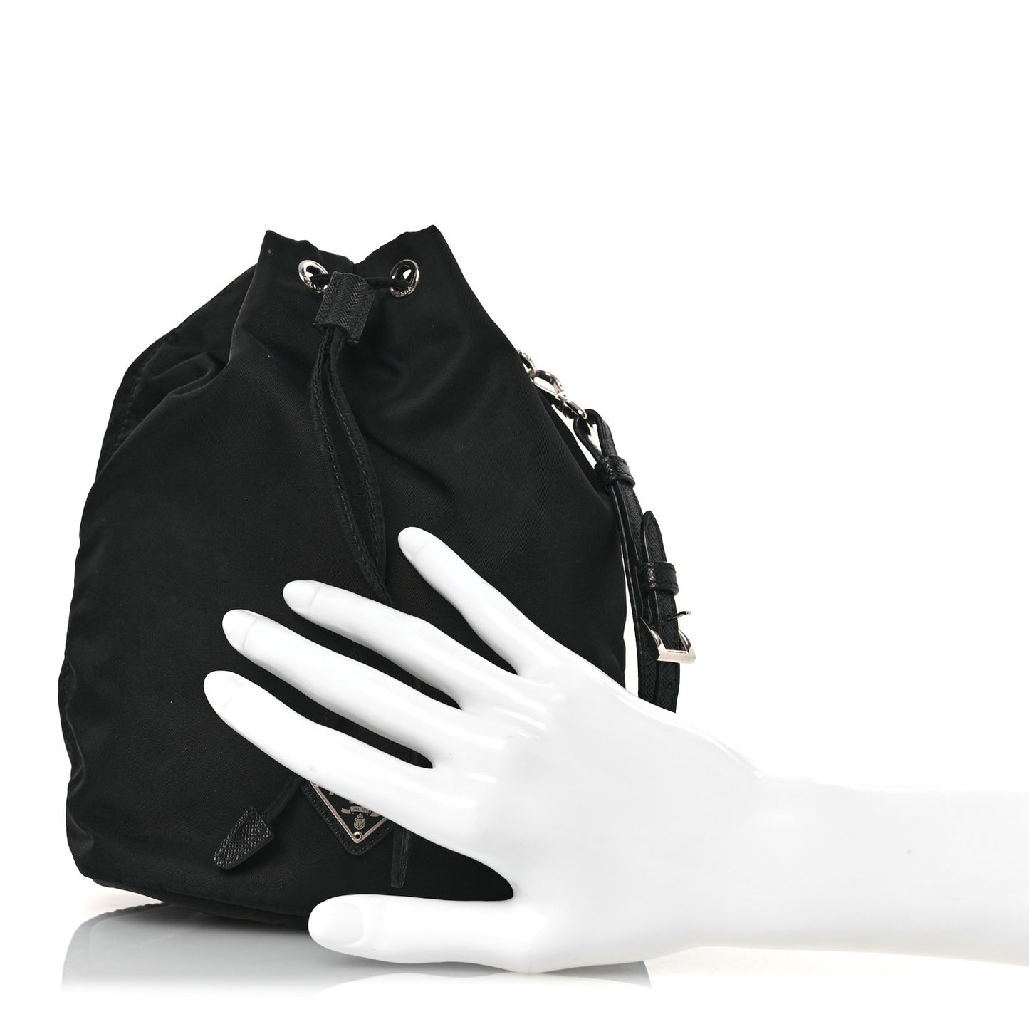 Nylon Vela Drawstring Wristlet Pouch Black