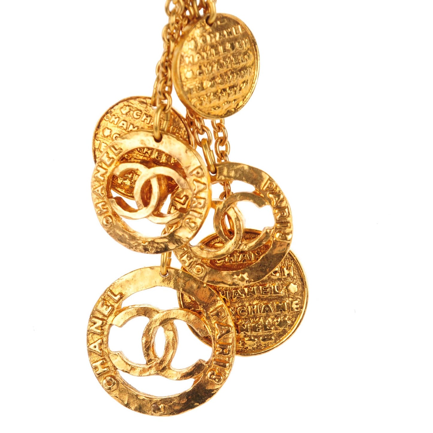 Hammered Medallion CC Dangle Earrings Gold