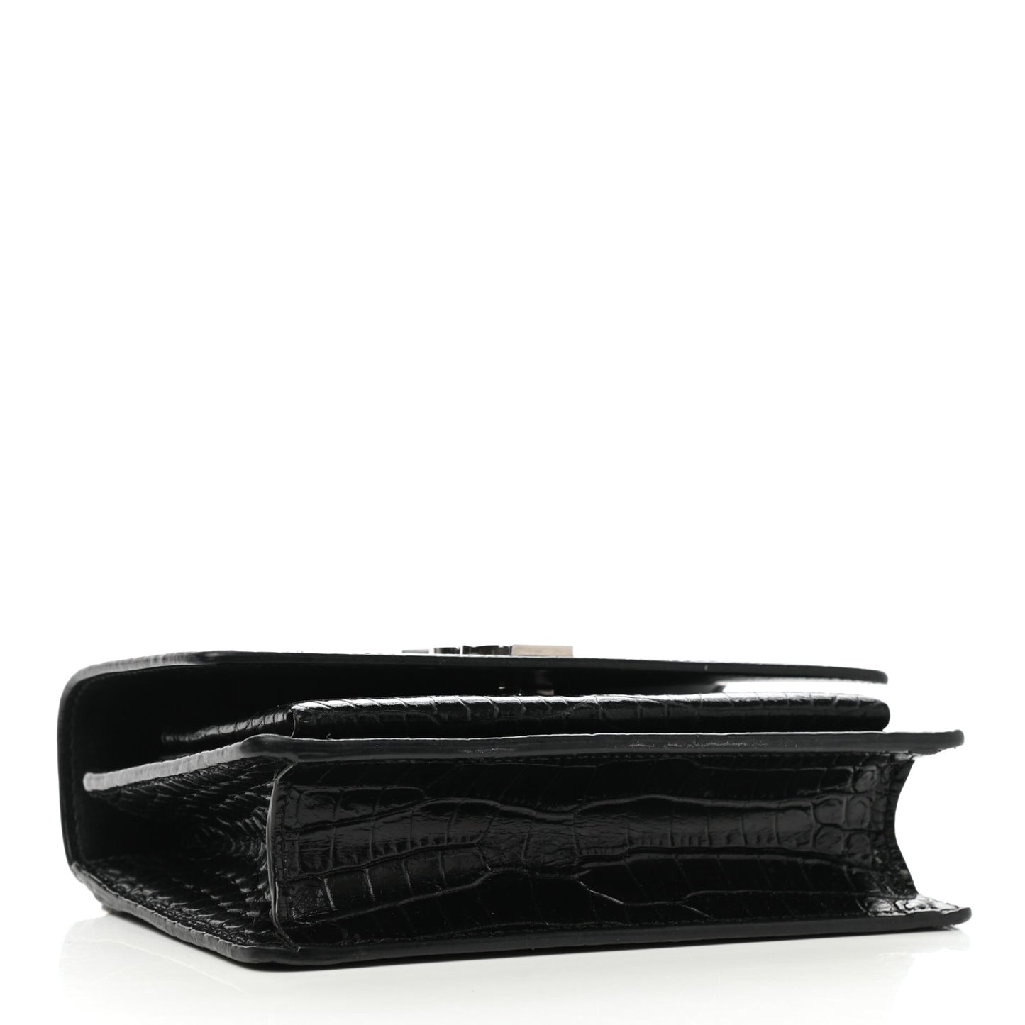 Calfskin Crocodile Embossed Monogram Sunset Chain Wallet Black