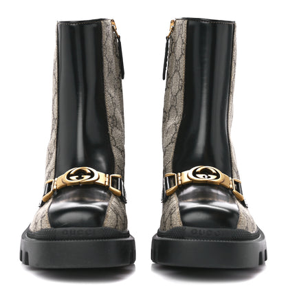 Gucci GG Supreme Monogram Magnum Calfskin Interlocking G Womens Lug Sole Ankle Boots 35.5 Beige Ebony Black 2 of 10