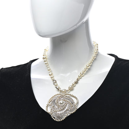 Chanel Pearl Crystal Lace Camellia Necklace Gold 2 of 6