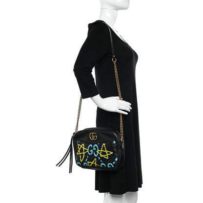 Gucci Calfskin Matelasse GucciGhost Medium GG Marmont Chain Shoulder Bag Black New Acquamarine 3 of 12
