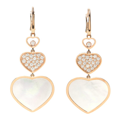 Chopard 18K Rose Gold Diamond Mother of Pearl Happy Hearts Drop Earrings 1 of 4