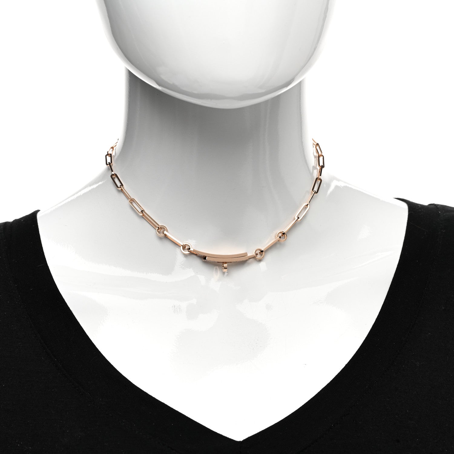 Hermes 18K Rose Gold Diamond Pave Kelly Chaine Choker Necklace 2 of 5