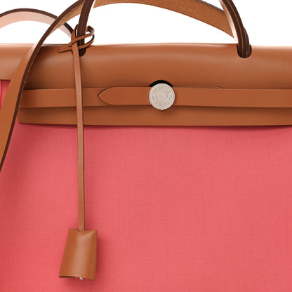 Hermes Vache Hunter Toile Herbag Zip 31 PM Rose Azalee Natural 9 of 12