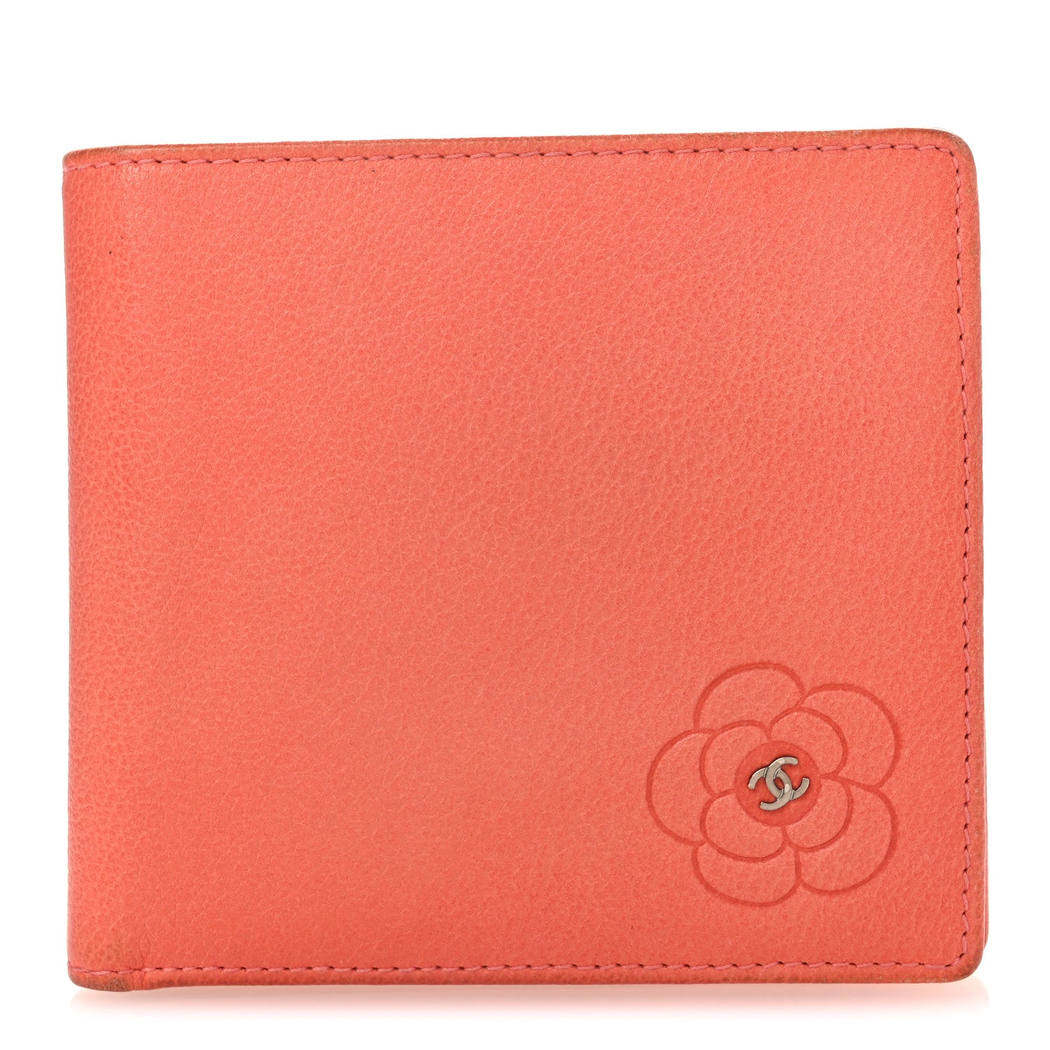 Chanel Goatskin Camellia Bi-Fold Wallet Coral 1 of 9