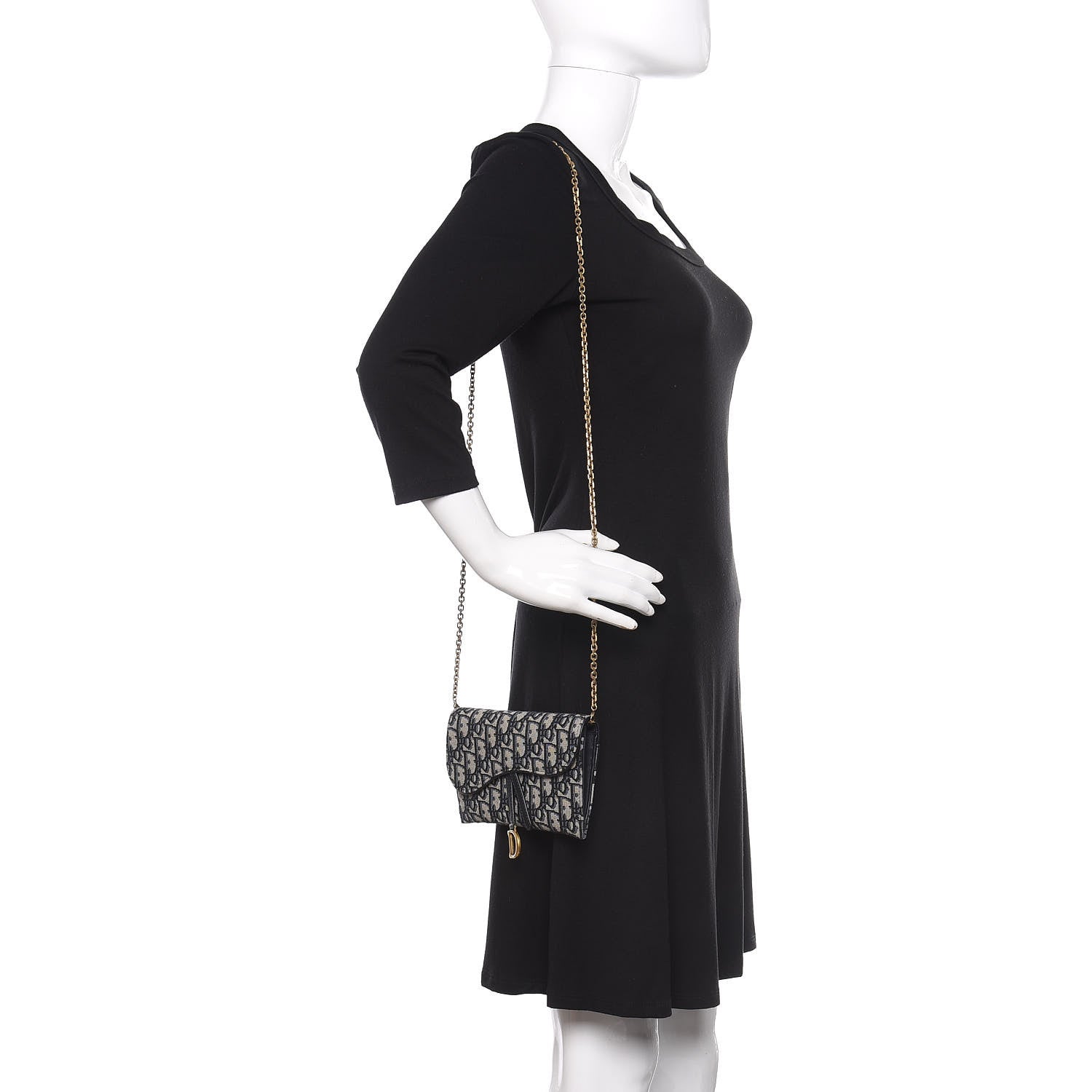 Christian Dior Oblique Saddle Chain Long Wallet Blue 2 of 9