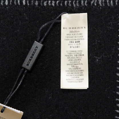 Burberry Wool Cashmere Half Mega Check Blanket Scarf Black Grey 5 of 5