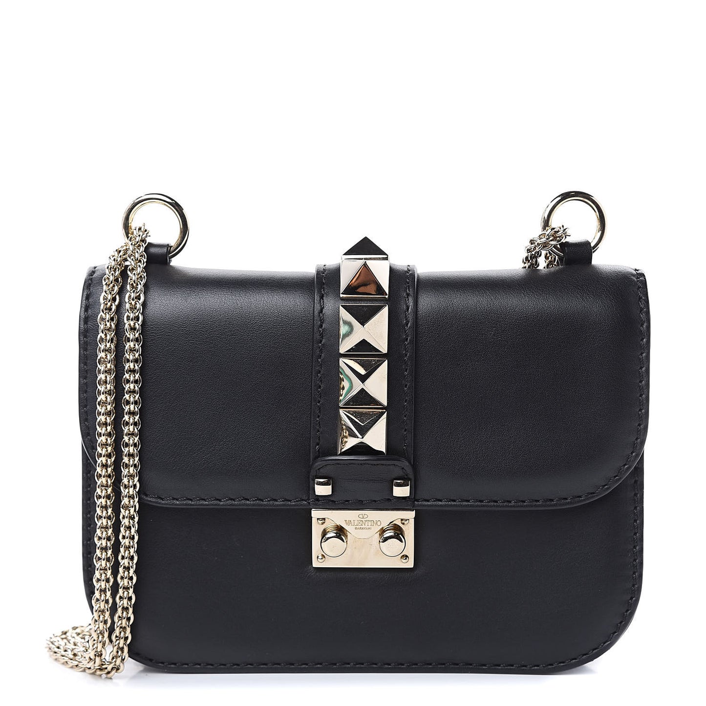 Vitello Small Glam Lock Rockstud Flap Black