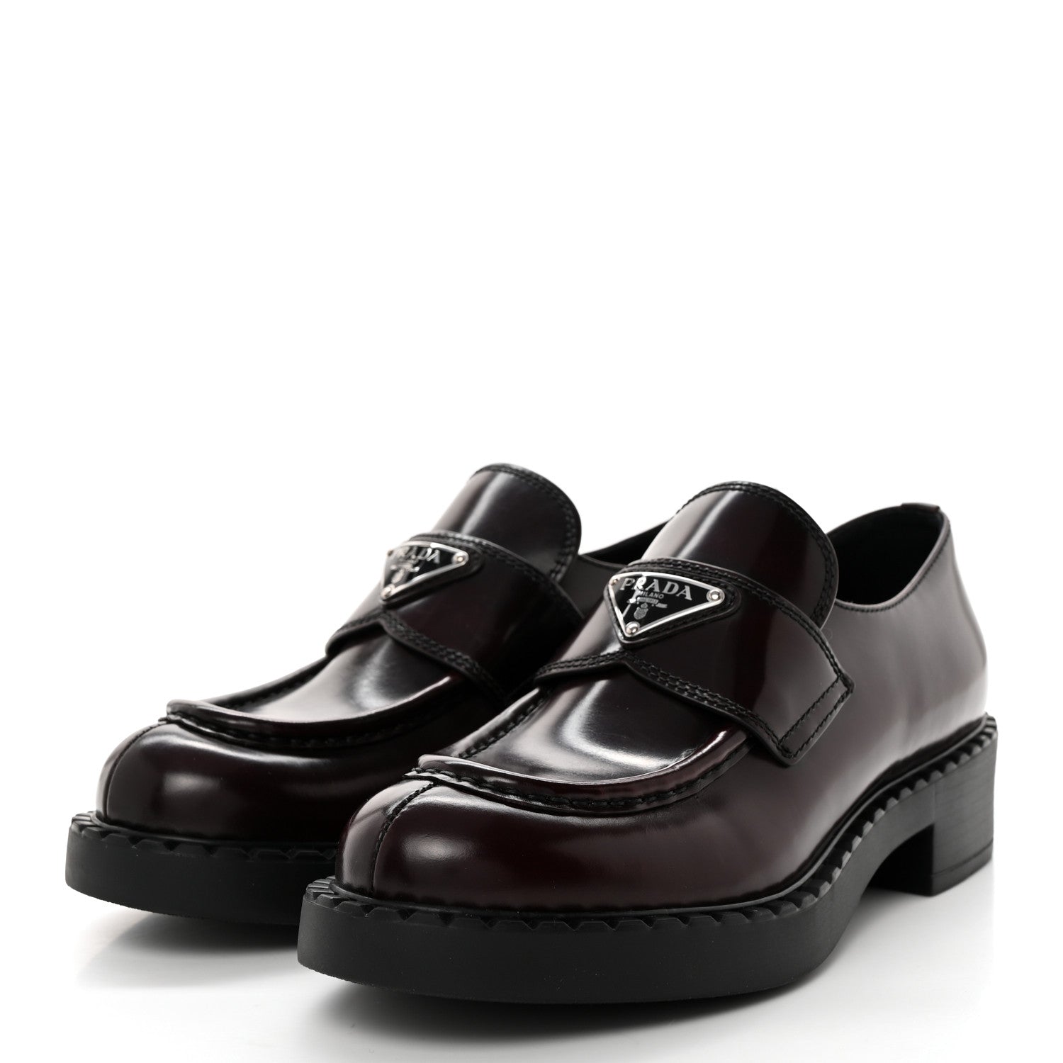 Prada Spazzolato Metal Triangle Logo 50mm Loafers 38 Cordovan 3 of 9