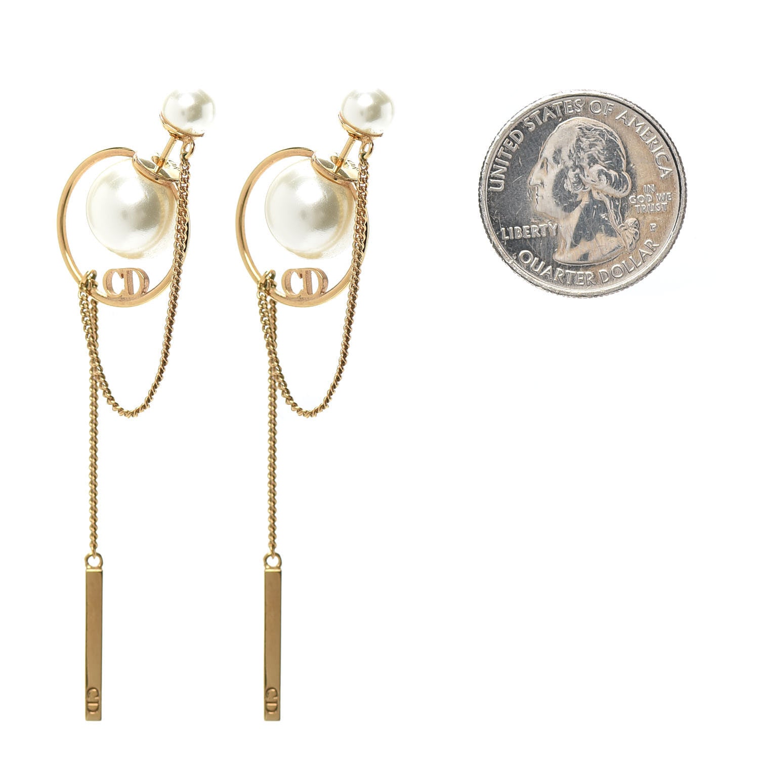 Christian Dior Pearl Tribales Dangle Chain Earrings Gold 2 of 4