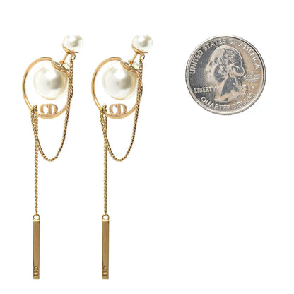 Christian Dior Pearl Tribales Dangle Chain Earrings Gold 2 of 4