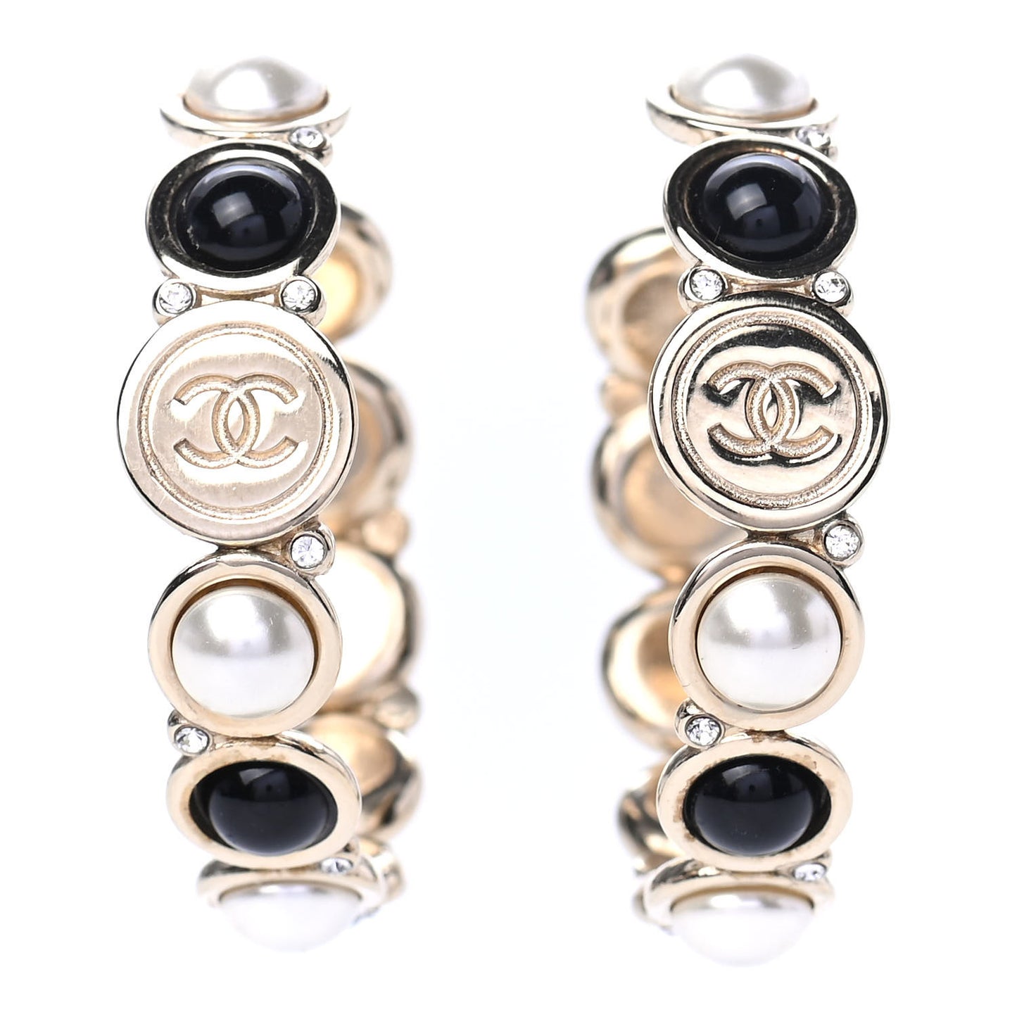 Crystal Pearl Metal Resin Polka Dot Hoop Earrings Gold Black
