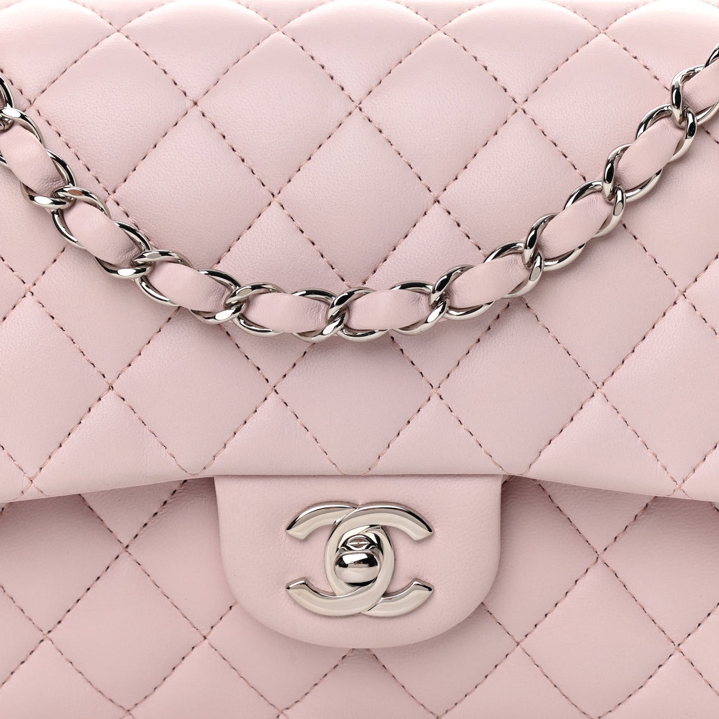 Lambskin Quilted Medium Double Flap Light Pink