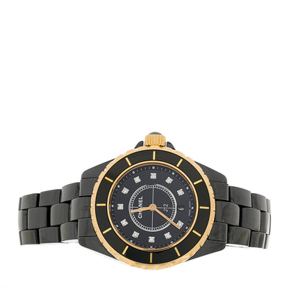 Chanel Stainless Steel 18K Yellow Gold Ceramic Diamond 33mm J12 Quartz Watch Black 2 of 5