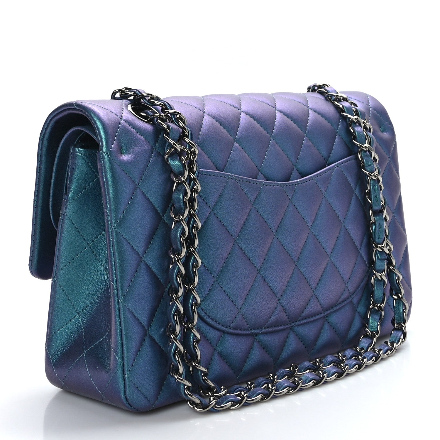 Chanel Iridescent Lambskin Quilted Medium Double Flap Turquoise 3 of 9