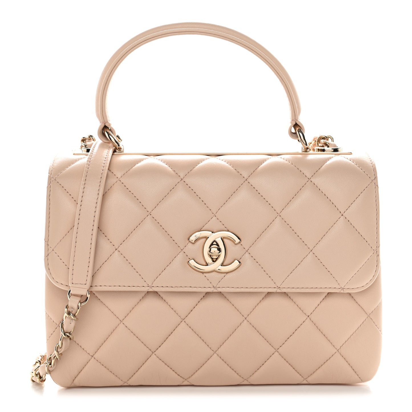 Lambskin Quilted Small Trendy CC Dual Handle Flap Bag Beige