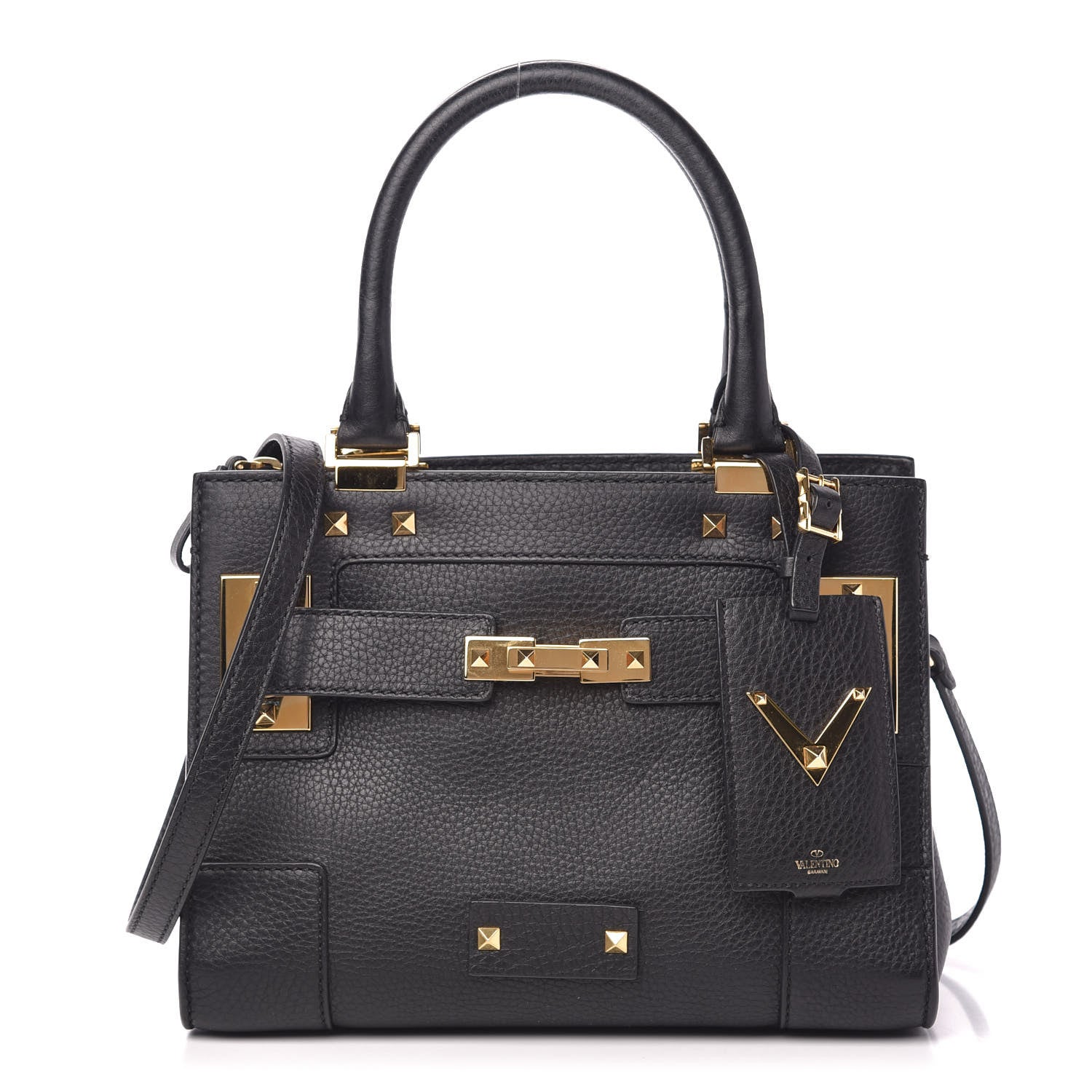 Valentino Garavani Grained Calfskin Twist Lock My Rockstud Shoulder Bag Black 1 of 9