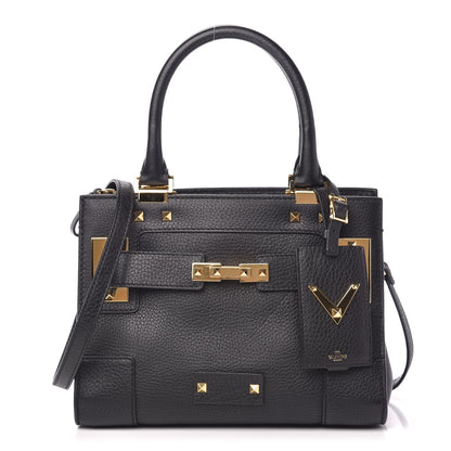 Valentino Garavani Grained Calfskin Twist Lock My Rockstud Shoulder Bag Black 1 of 9