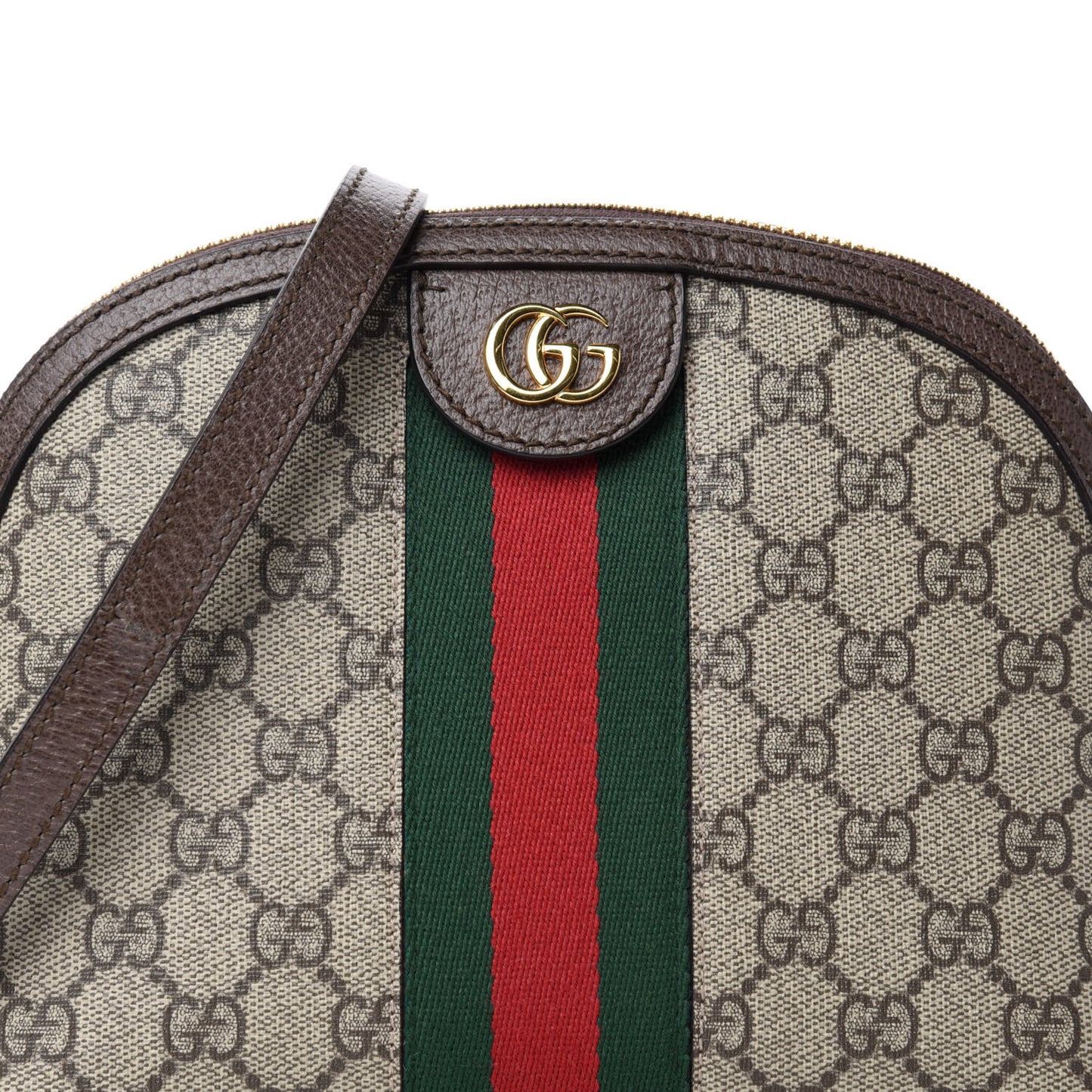 GG Supreme Monogram Textured Dollar Calfskin Web Small Ophidia Dome Shoulder Bag Beige Ebony New Acero