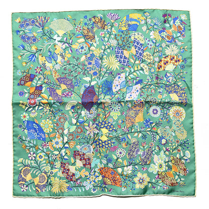 Hermes Cashmere Silk Fleurs et Papillons de Tissus Pocket Square Vert Violet Juane 1 of 7