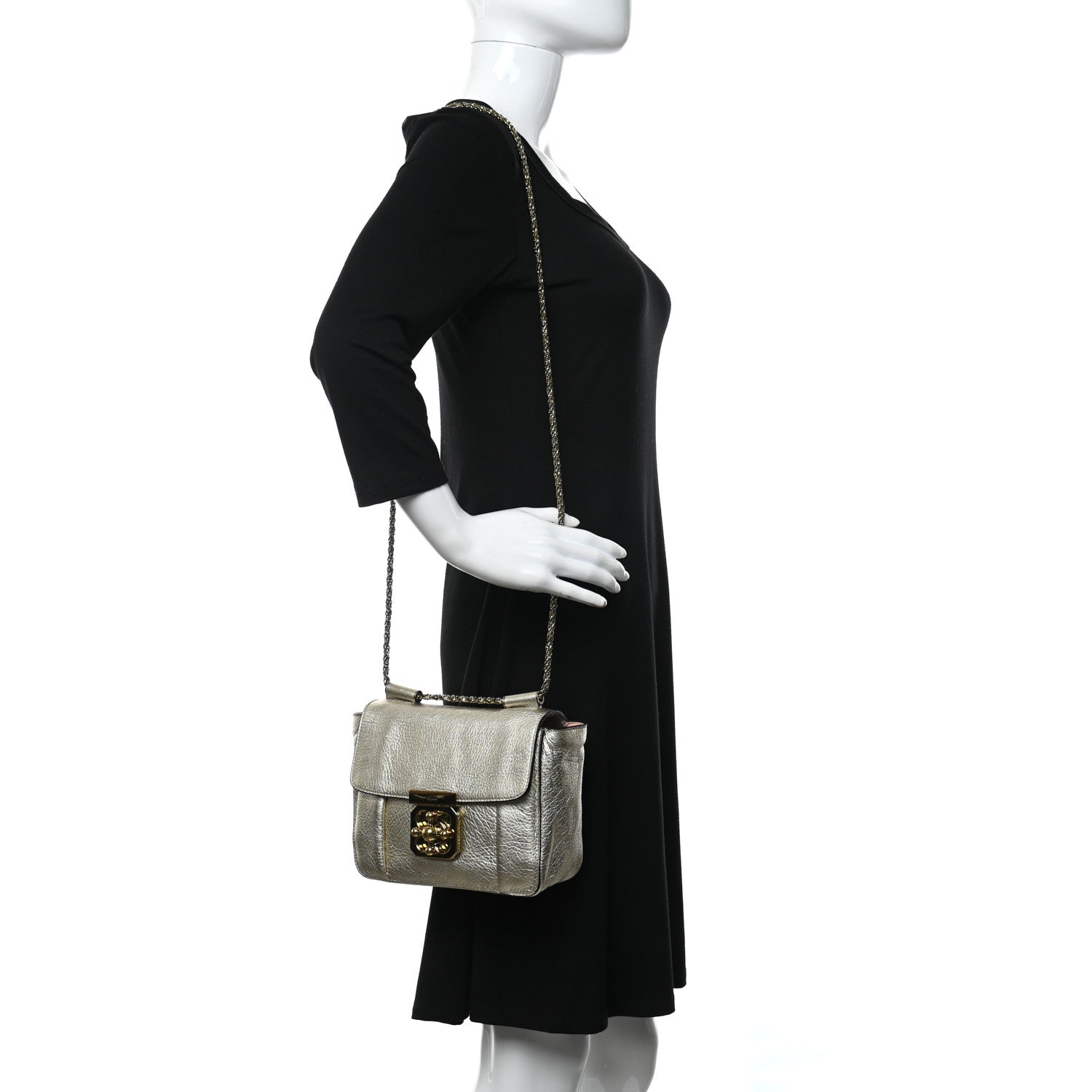 Chloe Metallic Grained Calfskin Small Elsie Shoulder Bag Light Gold 2 of 13