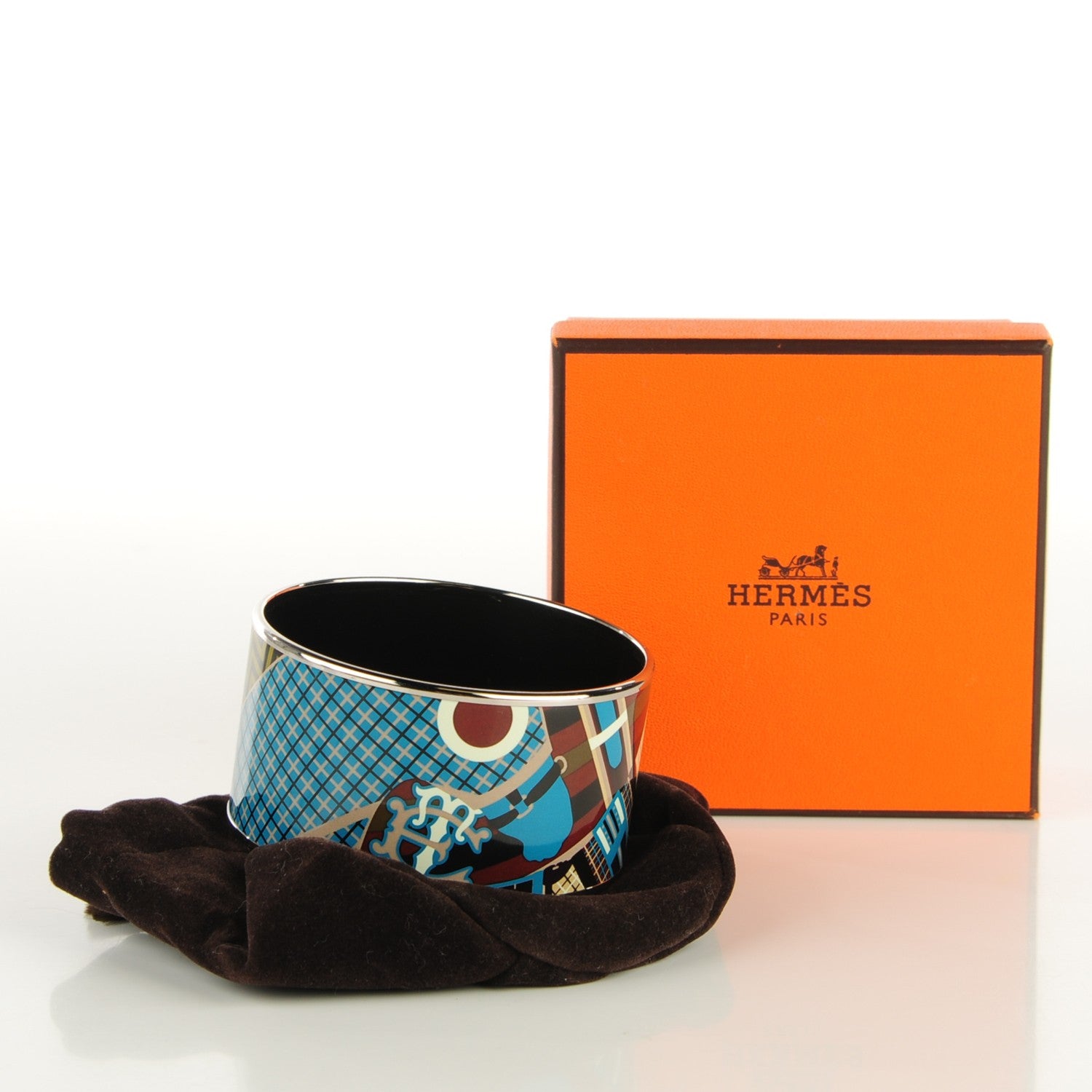 Hermes Enamel Printed Extra Wide Pour Sartir Bracelet 65 Bleu Marron 6 of 6