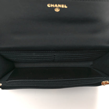 Chanel Lambskin Quilted Crystal Pearl Handle Wallet On Chain WOC Black 5 of 14