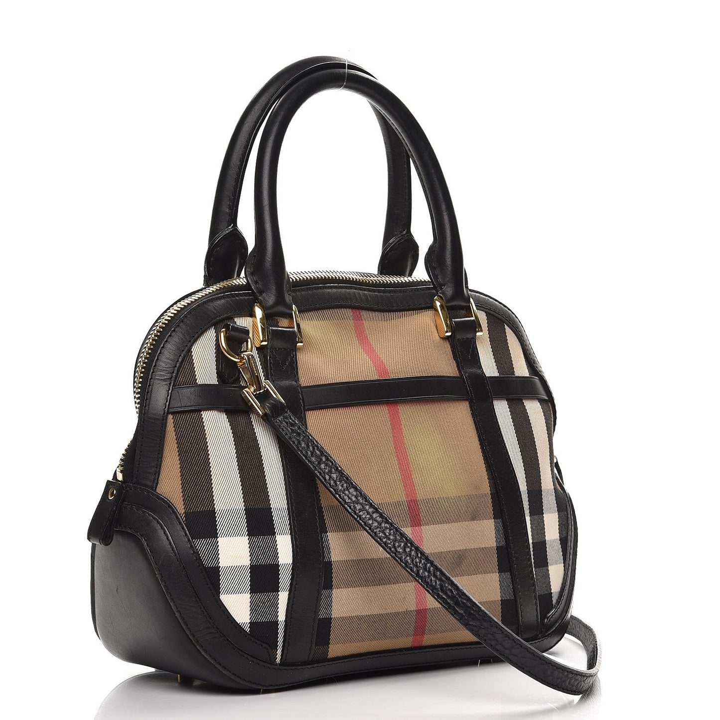 Bridle Calfskin House Check Small Orchard Bowling Bag Black