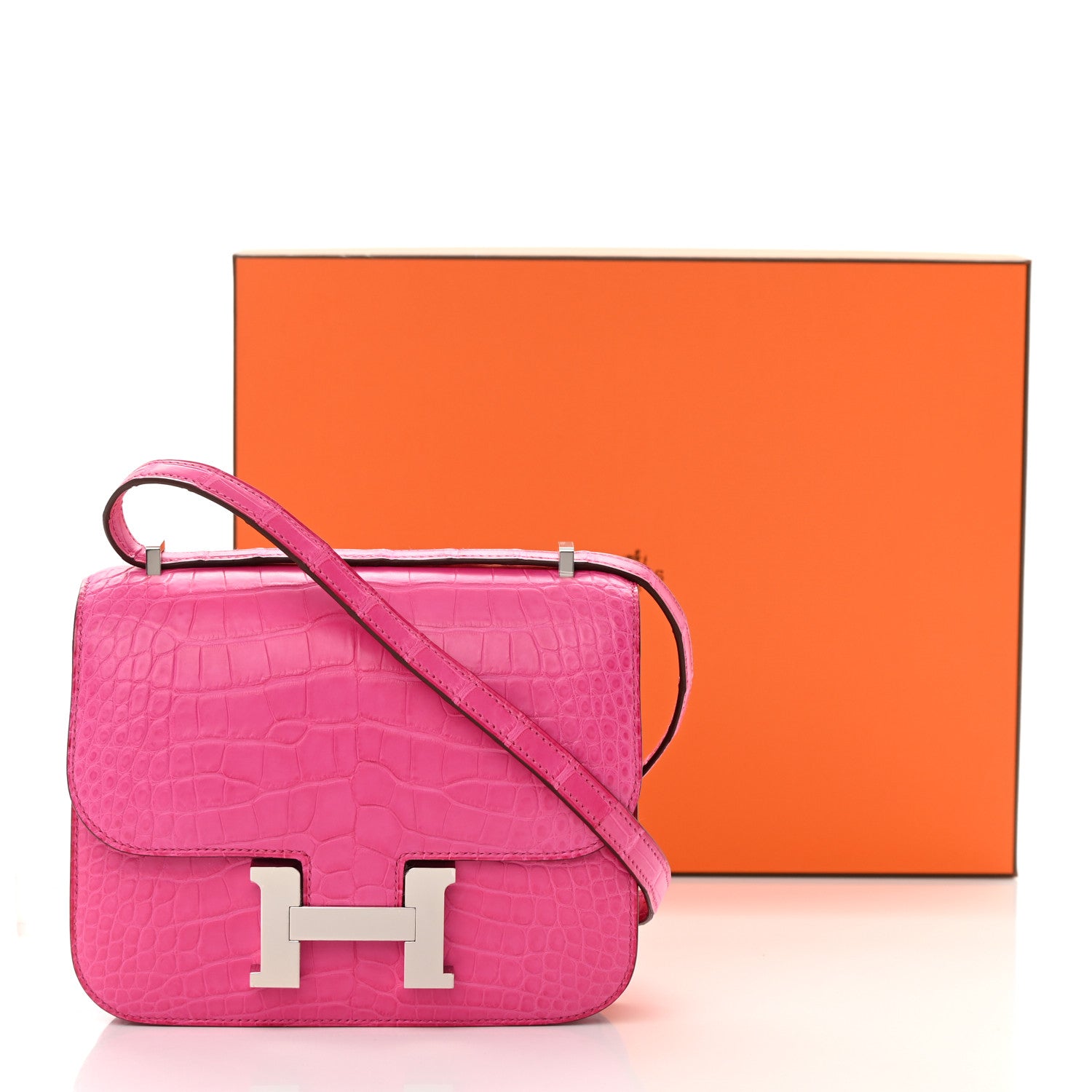 Hermes Matte Alligator Constance 18 Rose Shocking 14 of 14