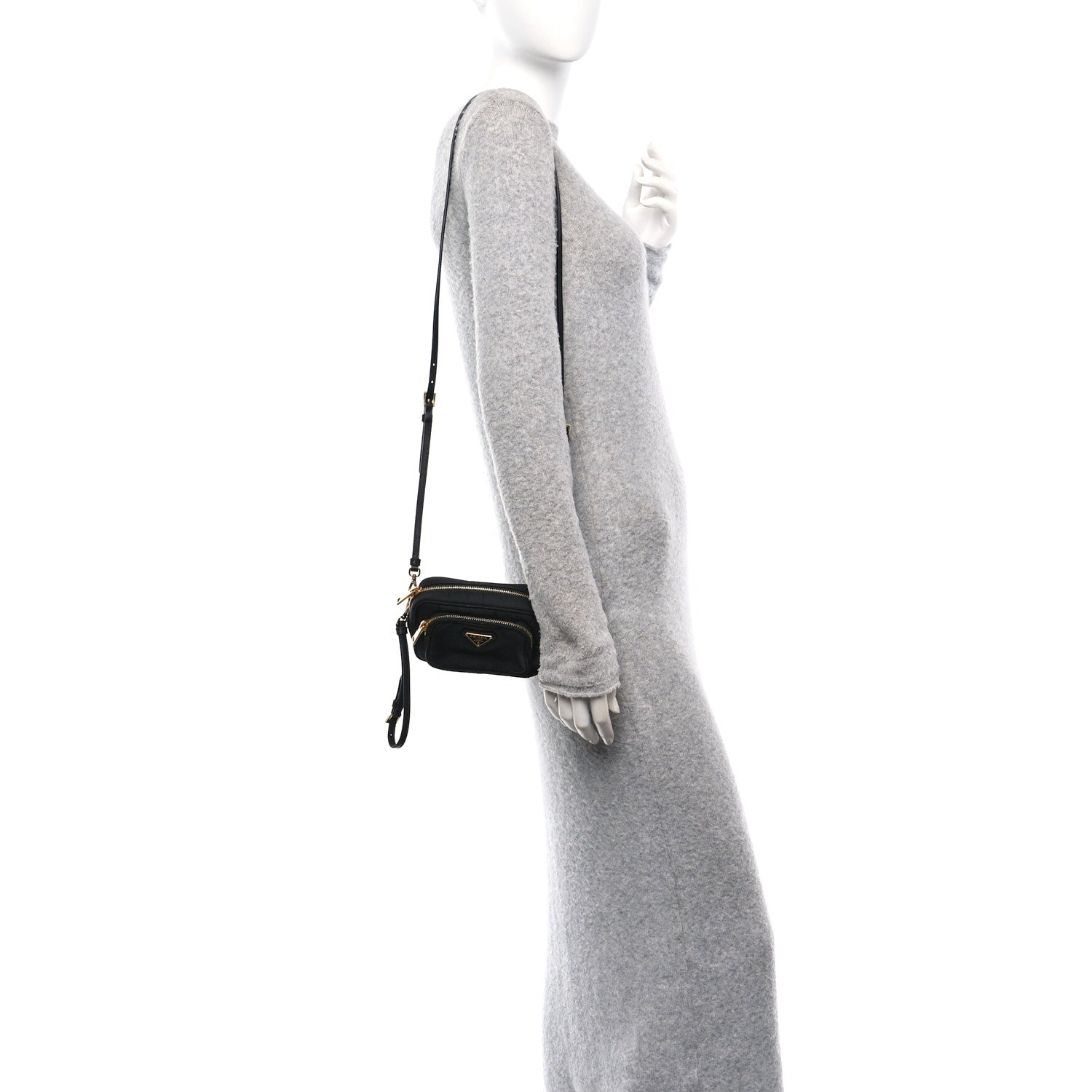 Prada Tessuto Nylon Saffiano Convertible Crossbody Wristlet Black 2 of 9