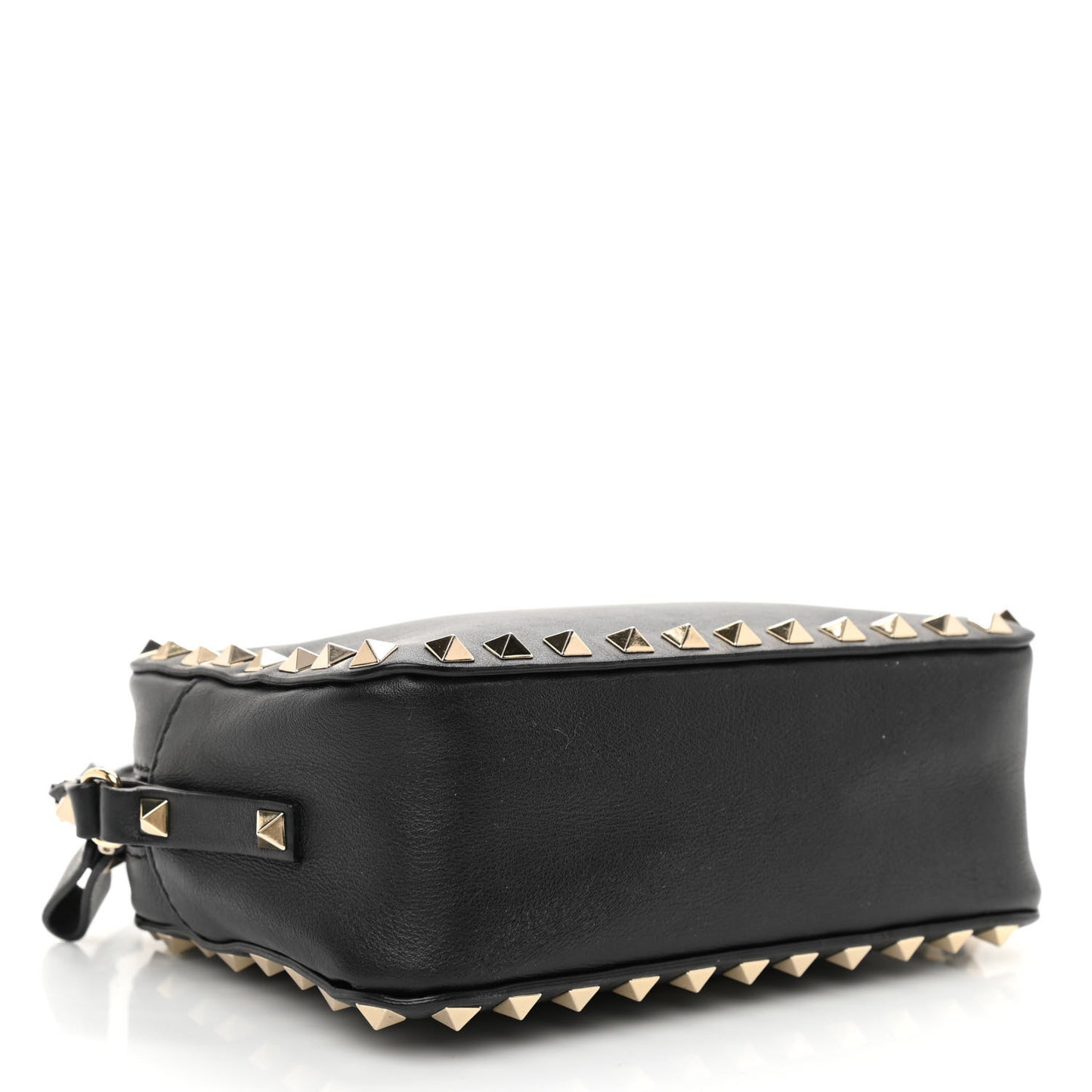 Pebbled Calfskin Rockstud Camera Crossbody Bag Black