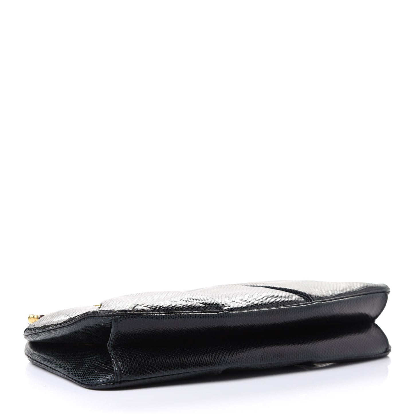 Lizard Pleated Evening Bag Black