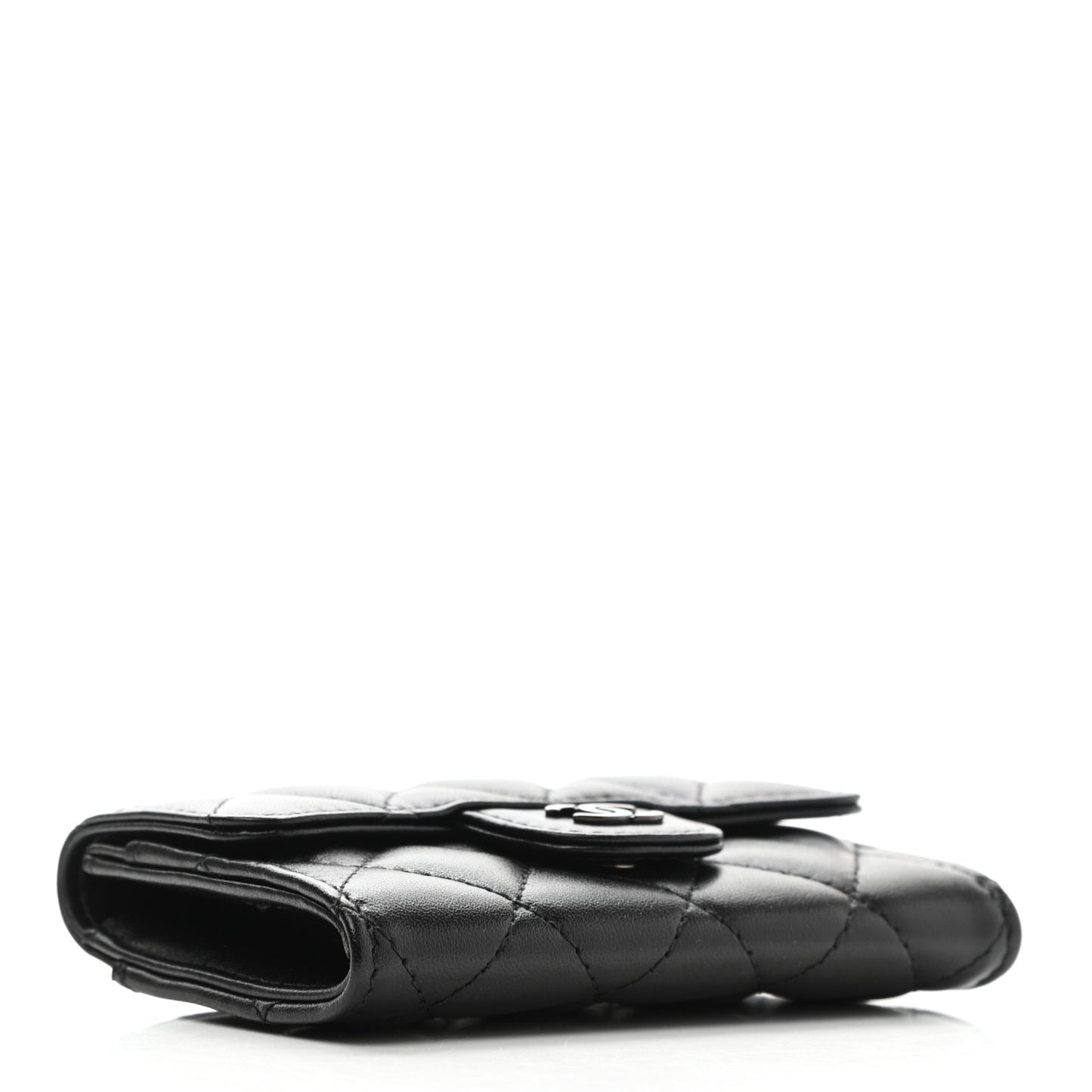 Lambskin Quilted Flap Card Holder Wallet So Black