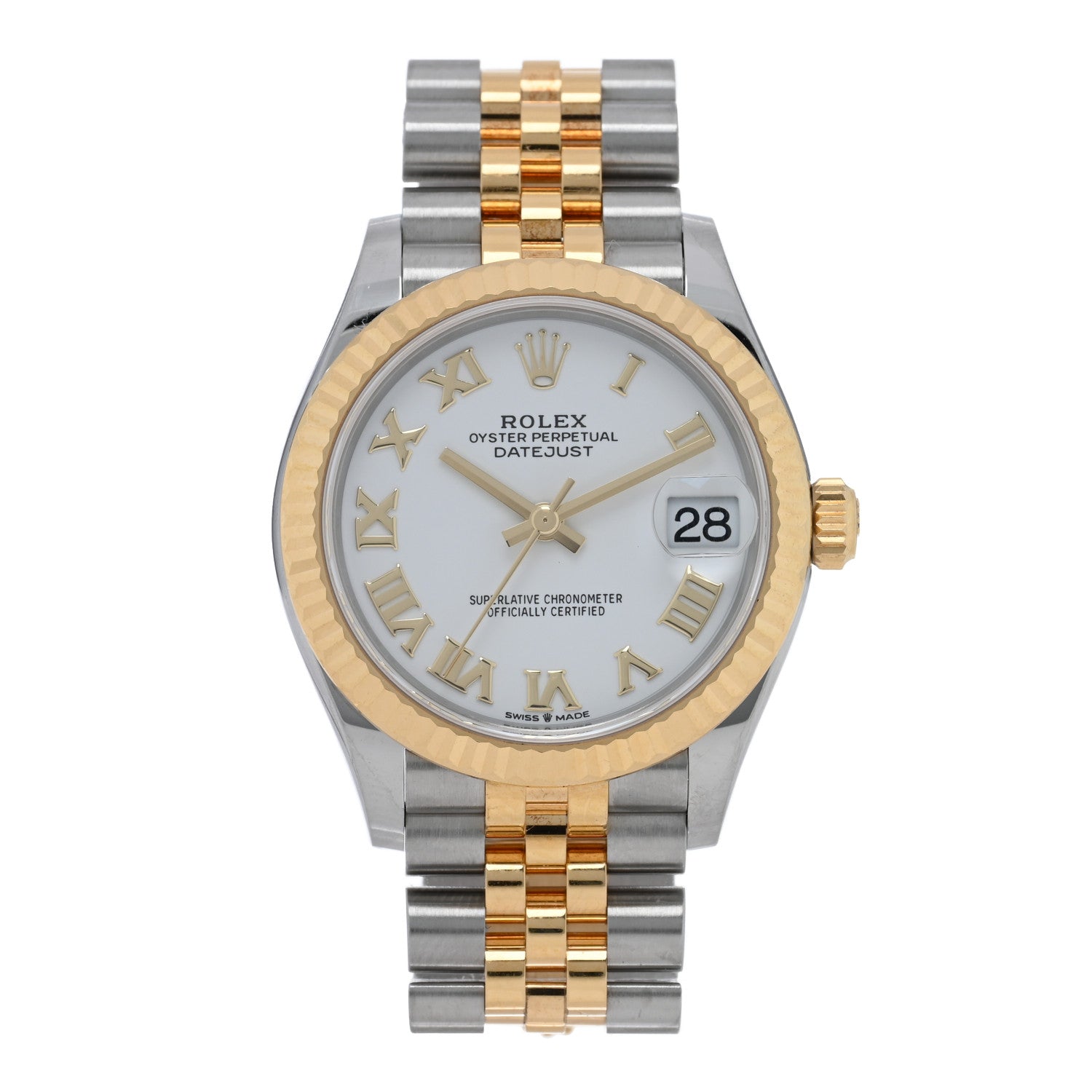 Rolex Stainless Steel 18K Yellow Gold 31mm Oyster Perpetual Datejust Watch White Roman 278273 1 of 5