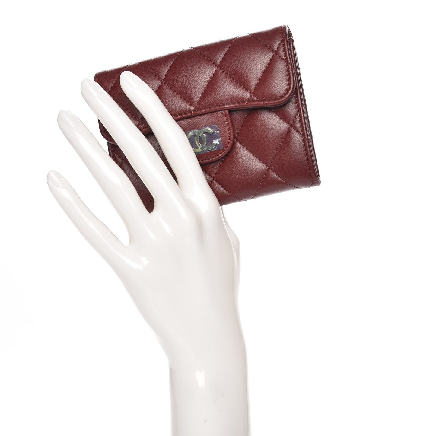 Lambskin Quilted Card Holder Dark Red